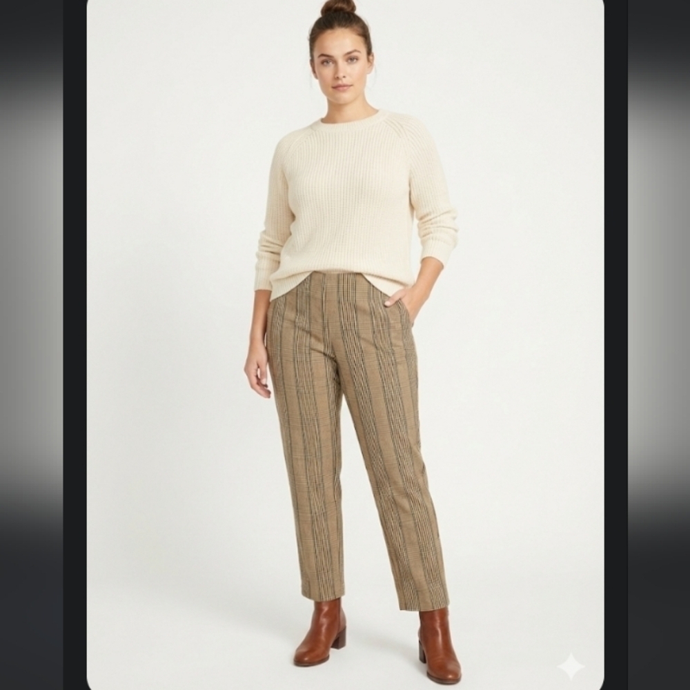 A New day Womens Checkered Tan Pants  Size 14